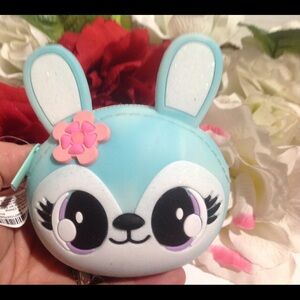 NWT Silicone Bunny Face Blue Coin Purse.